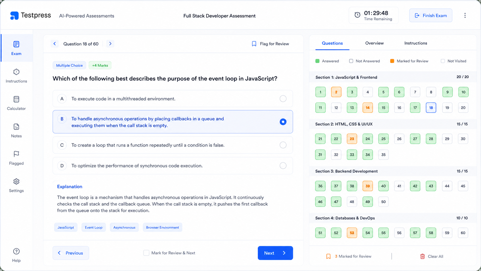 Testpress Detailed Exam Interface & Question Panel